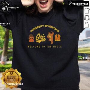Premium University of Montana Welcome to the Mecca sweatshirt in navy blue, showcasing school spirit and comfort.