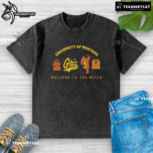 Alt Text: Premium University of Montana Welcome to the Mecca washed t-shirt, featuring a relaxed fit and vibrant graphic design.