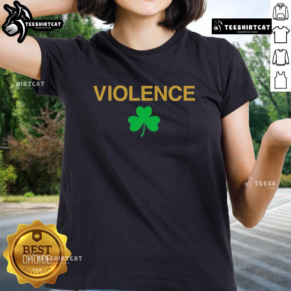Alt Text: Premium Violence Shamrock Notre Dame Fighting Irish Ladies Tee featuring a stylish design and vibrant colors.