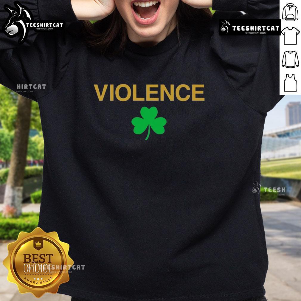 Premium Notre Dame Fighting Irish sweatshirt featuring shamrock design, perfect for fans of college sports and team spirit.