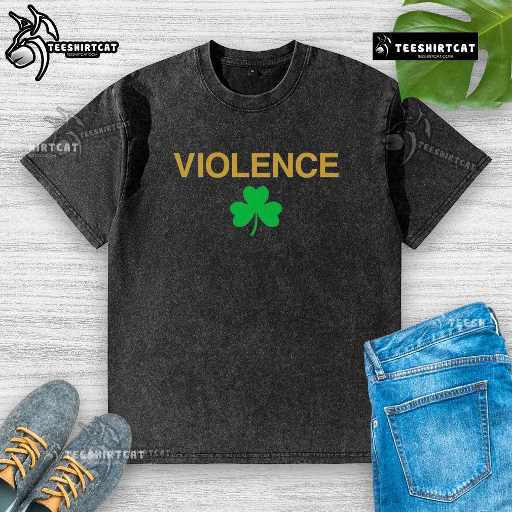Premium Violence Notre Dame Fighting Irish shamrock washed T-shirt showcasing vibrant design and comfortable fit.