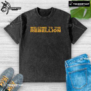 Premium Welcome to the Rebellion washed t-shirt featuring a stylish design, perfect for casual wear and expressing individuality.