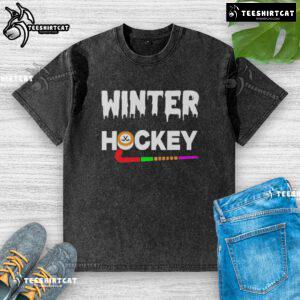 Premium Winter Hockey Logo Washed T-Shirt featuring a stylish design for hockey enthusiasts, perfect for casual wear.