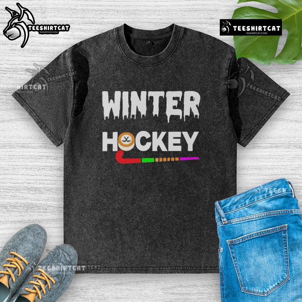 Premium Winter Hockey Logo Washed T-Shirt featuring a stylish design for hockey enthusiasts, perfect for casual wear.