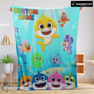 Pretty Baby Shark & Friends Poster Rainbow Text Blanket Fleece Customized Blanket