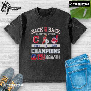 2024-25 AL Central Division Champions Cleveland Guardians washed t-shirt featuring 'Pretty Back 2 Back' design.