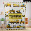 Pretty Cartoon Construction Trucks With Friends Blanket Fleece Customized Blanket