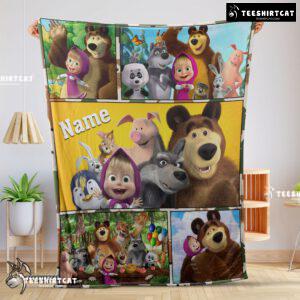 Pretty Cartoon Marsha And The Bear Family Cute Blanket Fleece Customized Blanket