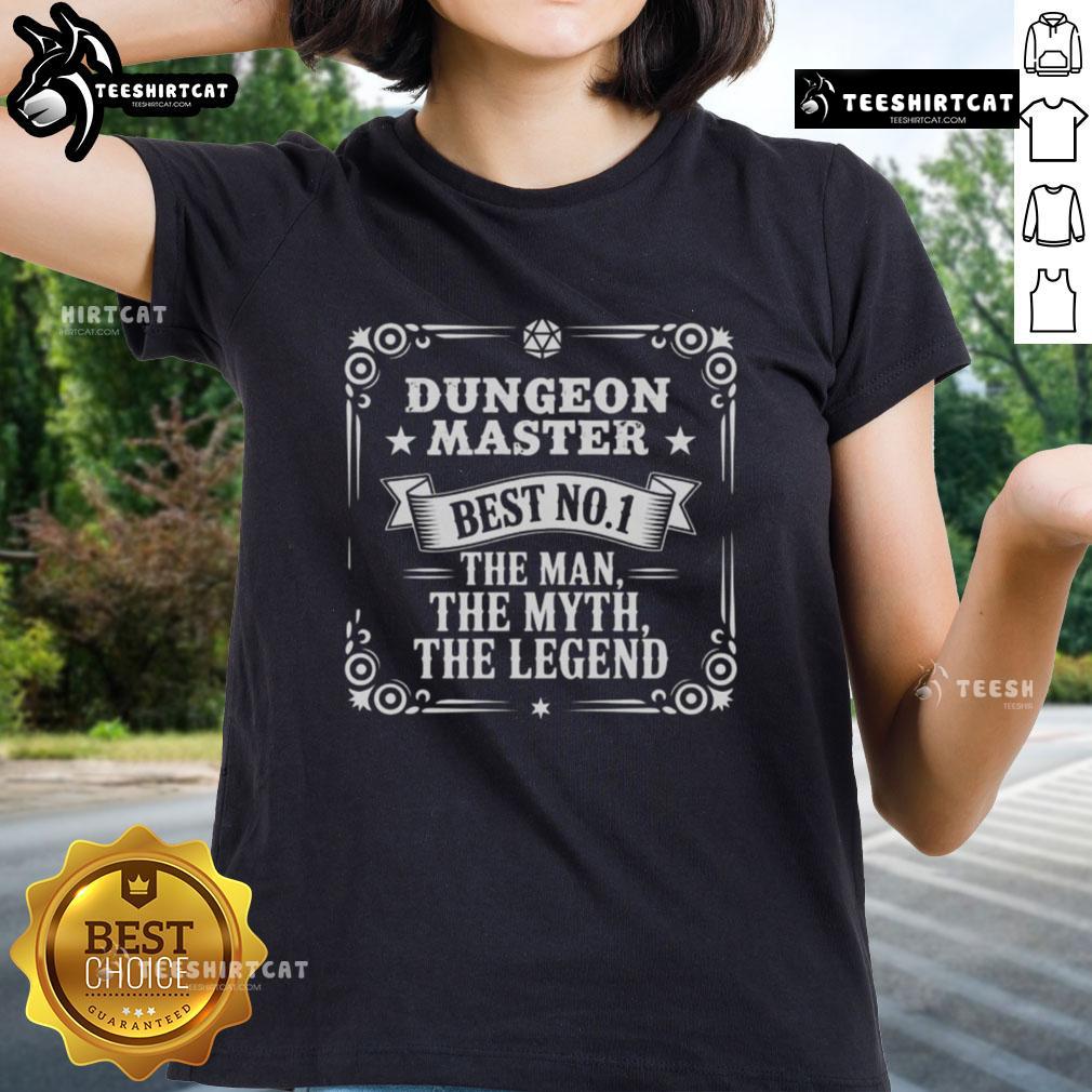 Pretty Dungeon Master tee for women featuring 'The Man, The Myth, The Legend' design, perfect for tabletop gaming fans.
