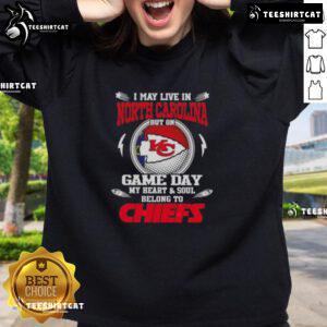 Alt Text: Cozy Kansas City Chiefs sweatshirt with Game Day design, perfect for fans in North Carolina supporting their team.