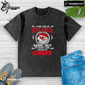 Kansas City Chiefs washed t-shirt with a heart design, perfect for fans living in North Carolina on game day.