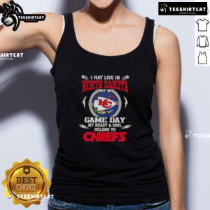 Kansas City Chiefs tank top for game day, showing team pride while living in North Dakota.
