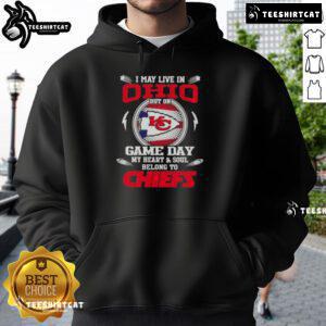 Stylish Kansas City Chiefs hoodie perfect for game day, showcasing team spirit even while living in Ohio.