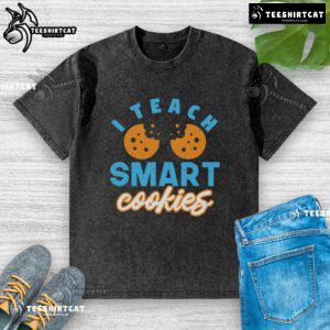 Alt Text: Pretty I Teach Smart Cookies washed t-shirt featuring a cute design for teachers and educators.