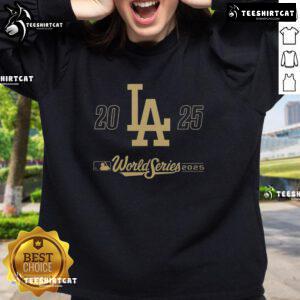 Stylish Los Angeles Dodgers 2025 World Series sweatshirt featuring vibrant team colors and logo, perfect for fans.