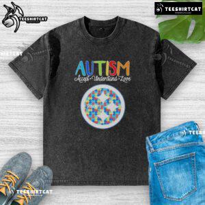 Pretty Pittsburgh Steelers Autism Accept Understand Love washed t-shirt featuring a vibrant design and soft fabric.