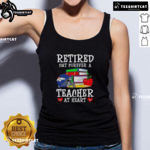 Pretty retired but forever a teacher at heart in a Denver Broncos football tank top, showcasing team spirit and style.