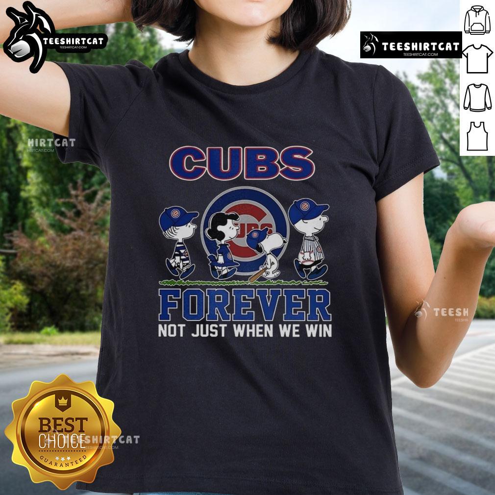 Pretty Snoopy and Friends X Chicago Cubs Forever tee for baseball lovers, perfect for ladies who cheer on their team.