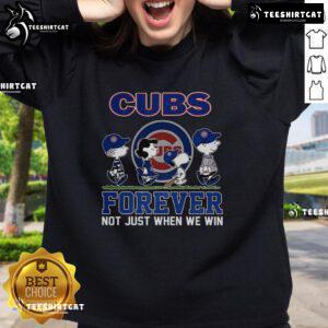 Alt Text: Pretty Snoopy and Friends X Chicago Cubs sweatshirt for baseball lovers, celebrating fandom beyond just winning.