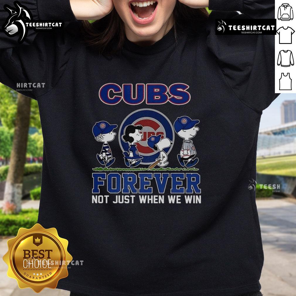 Alt Text: Pretty Snoopy and Friends X Chicago Cubs sweatshirt for baseball lovers, celebrating fandom beyond just winning.