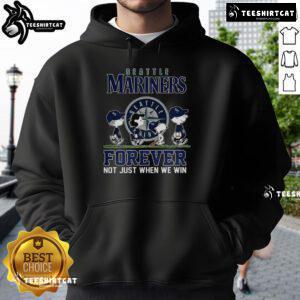 Alt Text: Pretty Snoopy and Friends hoodie celebrating Seattle Mariners, perfect for baseball lovers, not just when we win.