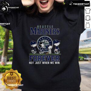 Pretty Snoopy and Friends X Seattle Mariners sweatshirt for baseball lovers, showcasing fun design celebrating sports spirit.