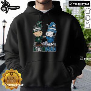 Pretty Snoopy Michigan State Spartans and Detroit Lions winter hoodie for 2025, perfect for fans in cold weather.