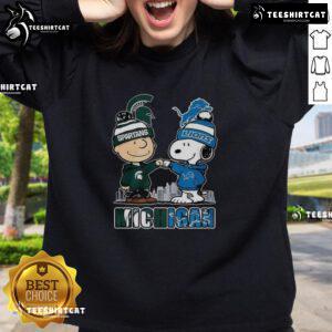 Pretty Snoopy Michigan State Spartans and Detroit Lions winter sweatshirt for 2025, perfect for fans and cold weather.