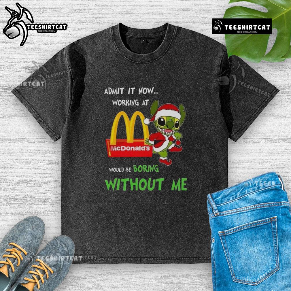 Alt Text: Washed t-shirt featuring 'Working at McDonald's would be boring without me' slogan, perfect for casual wear.