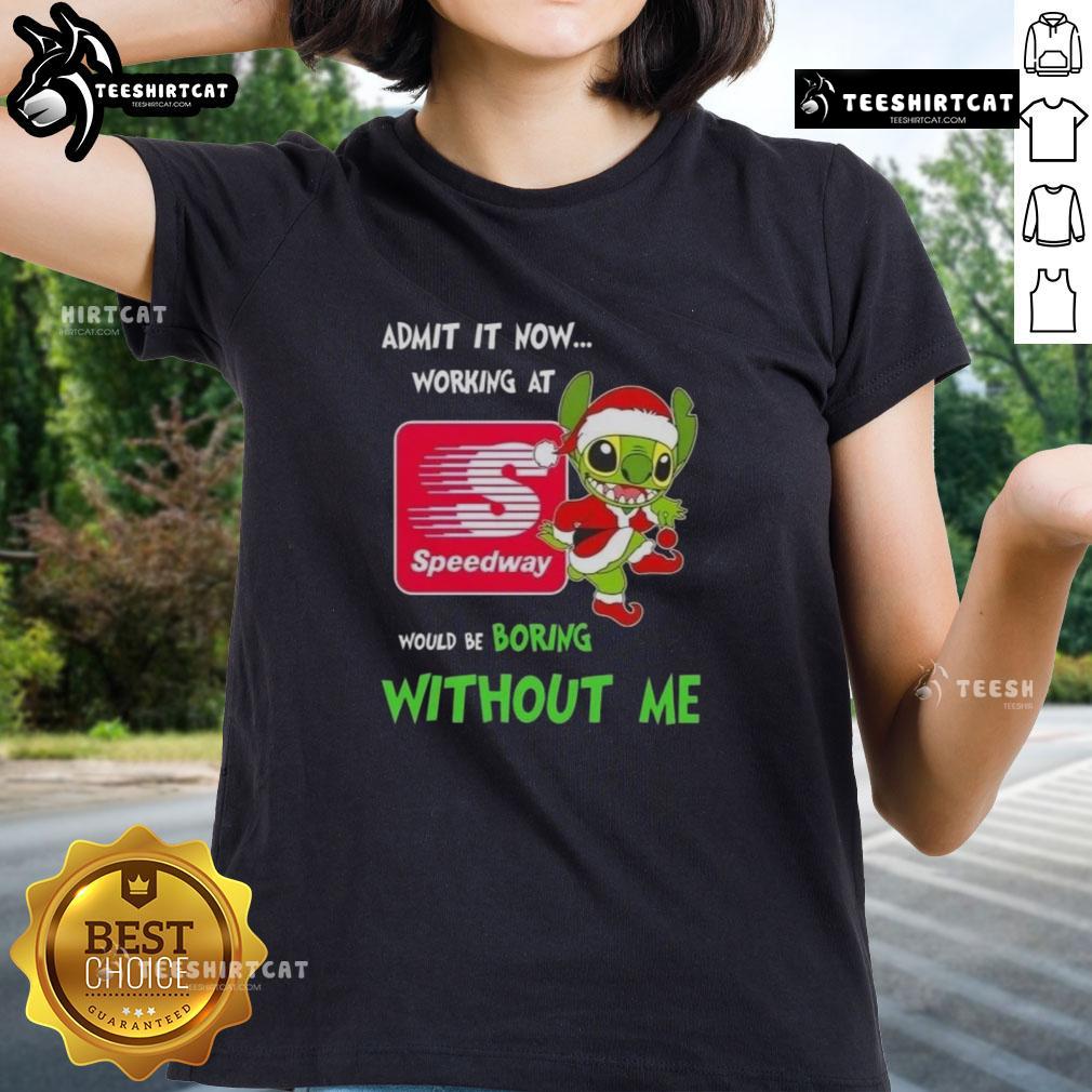 Pretty Stitch Admit It Now Ladies Tee - Fun graphic shirt perfect for Speedway fans, adding excitement to every workday.
