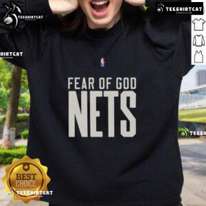Alt Text: Top Brooklyn Nets NBA Fear of God sweatshirt featuring stylish design and team logo for fans and fashion enthusiasts.
