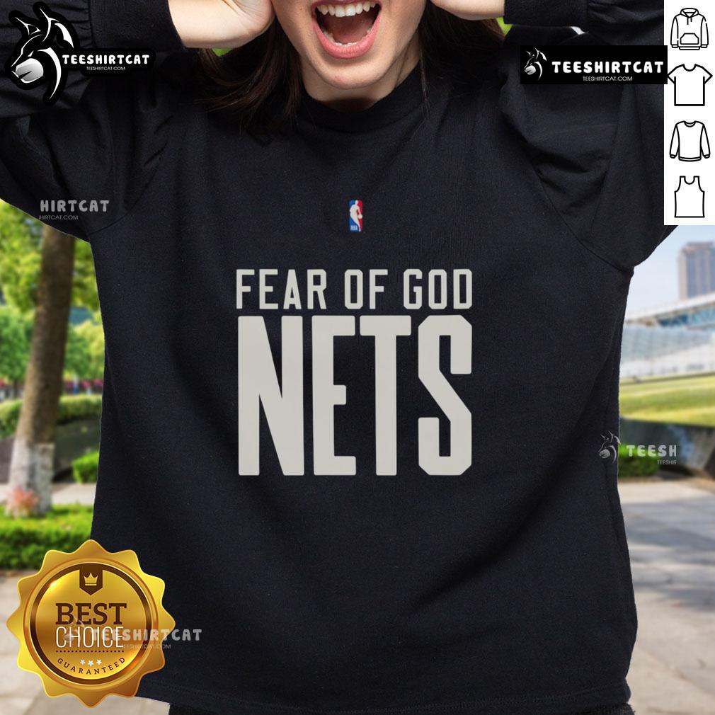 Alt Text: Top Brooklyn Nets NBA Fear of God sweatshirt featuring stylish design and team logo for fans and fashion enthusiasts.