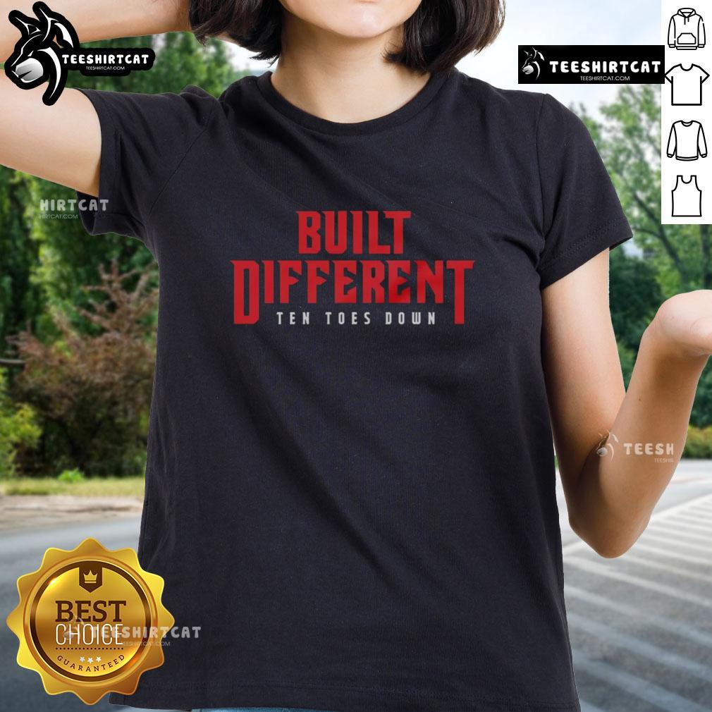 Top Built Different Ten Toes Down Ladies Tee, showcasing stylish design and comfortable fit for women.