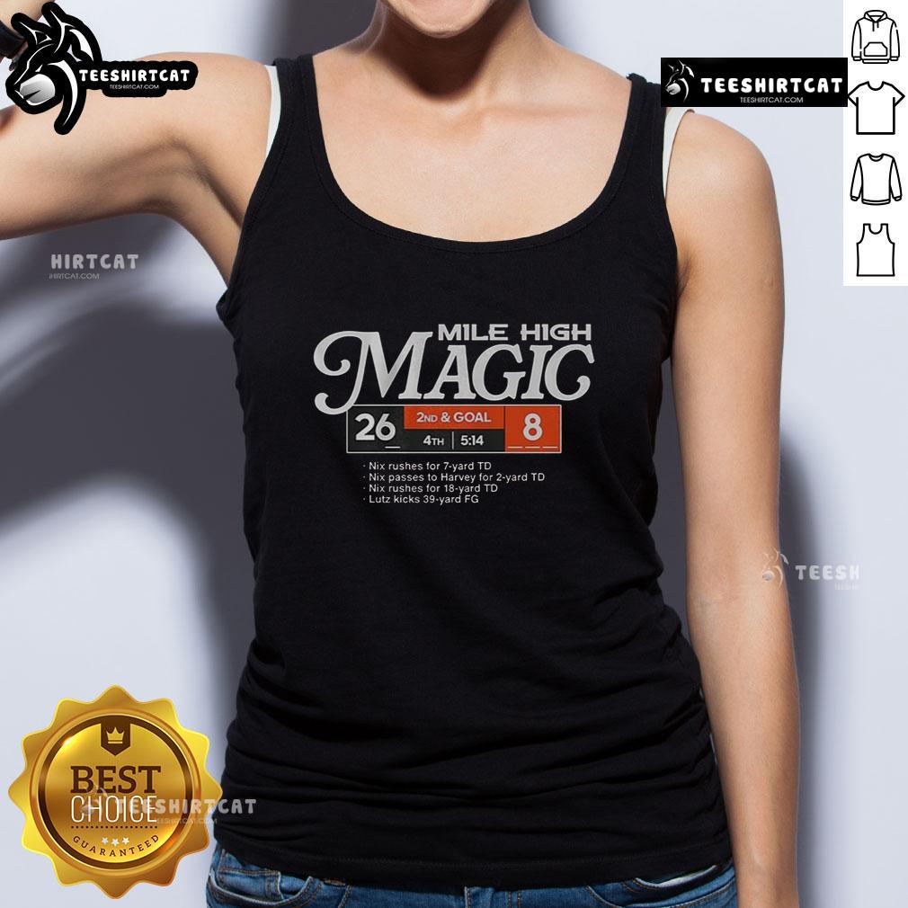 Top Denver Broncos football tank top showcasing Mile High Magic design, perfect for fans and game day wear.