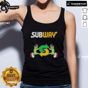 Top Grinch Hands Love Subway Merry Christmas Tank Top featuring festive design for holiday cheer.