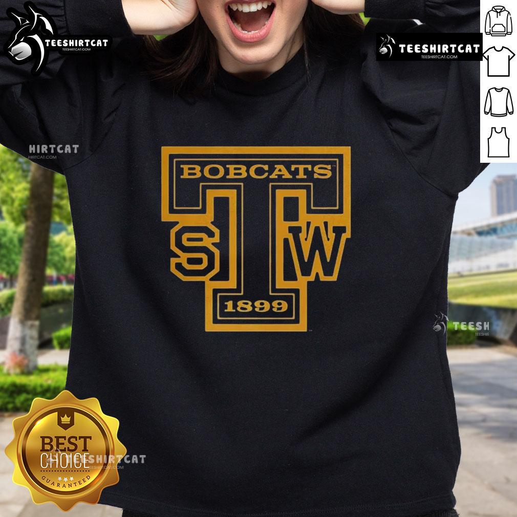 Top Maroon Southwest Texas Bobcats Cuar Texas State 1899 Sweatshirt featuring bold logo and comfortable design.