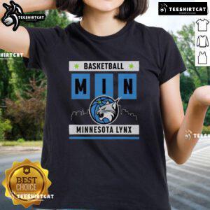 Top Minnesota Lynx basketball skyline ladies tee featuring vibrant team colors and stylish design for fans.