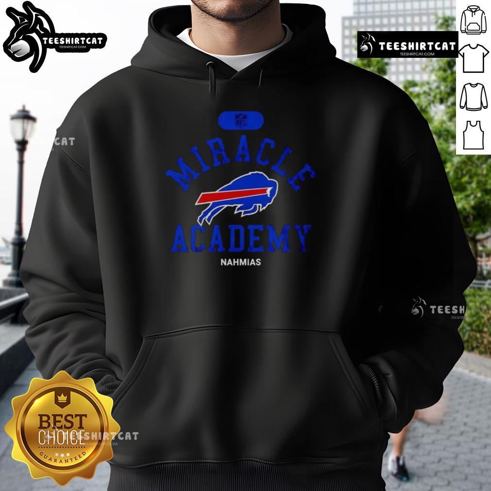 Buffalo Bills Miracle Academy Nahmias hoodie displayed on a mannequin, showcasing team spirit and stylish design.