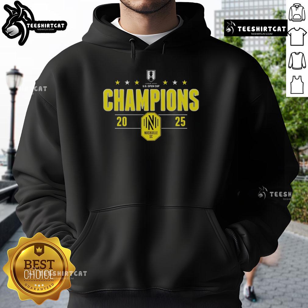 Top Nashville SC 2025 Lamar Hunt U.S. Open Cup Champions hoodie showcasing team pride and victory in stylish design.