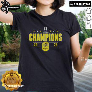 Top Nashville SC 2025 Lamar Hunt U.S. Open Cup Champions Ladies Tee showcasing vibrant team colors and logo.