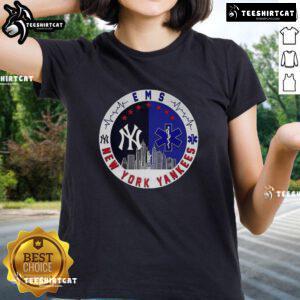 New York Yankees MLB X EMS Star of Life Skyline logo on a stylish ladies tee, perfect for sports and medical enthusiasts.