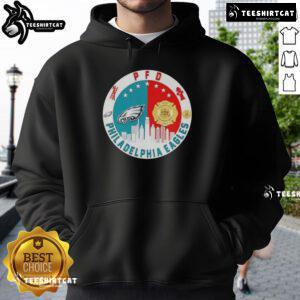 Top PFD Philadelphia Eagles football skyline hoodie design featuring vibrant colors and iconic Philadelphia skyline.