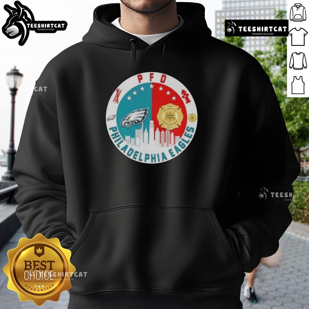 Top PFD Philadelphia Eagles football skyline hoodie design featuring vibrant colors and iconic Philadelphia skyline.