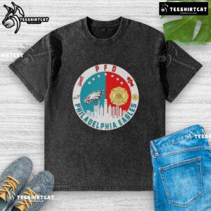 Philadelphia Eagles Football Skyline Washed T-Shirt featuring team logo and city skyline design for fans.