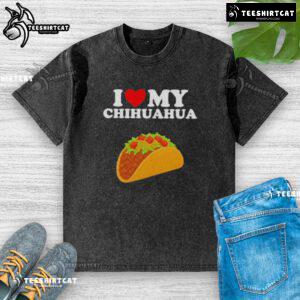 Top Taco I Love My Chihuahua washed t-shirt featuring a fun design perfect for dog lovers and taco enthusiasts.