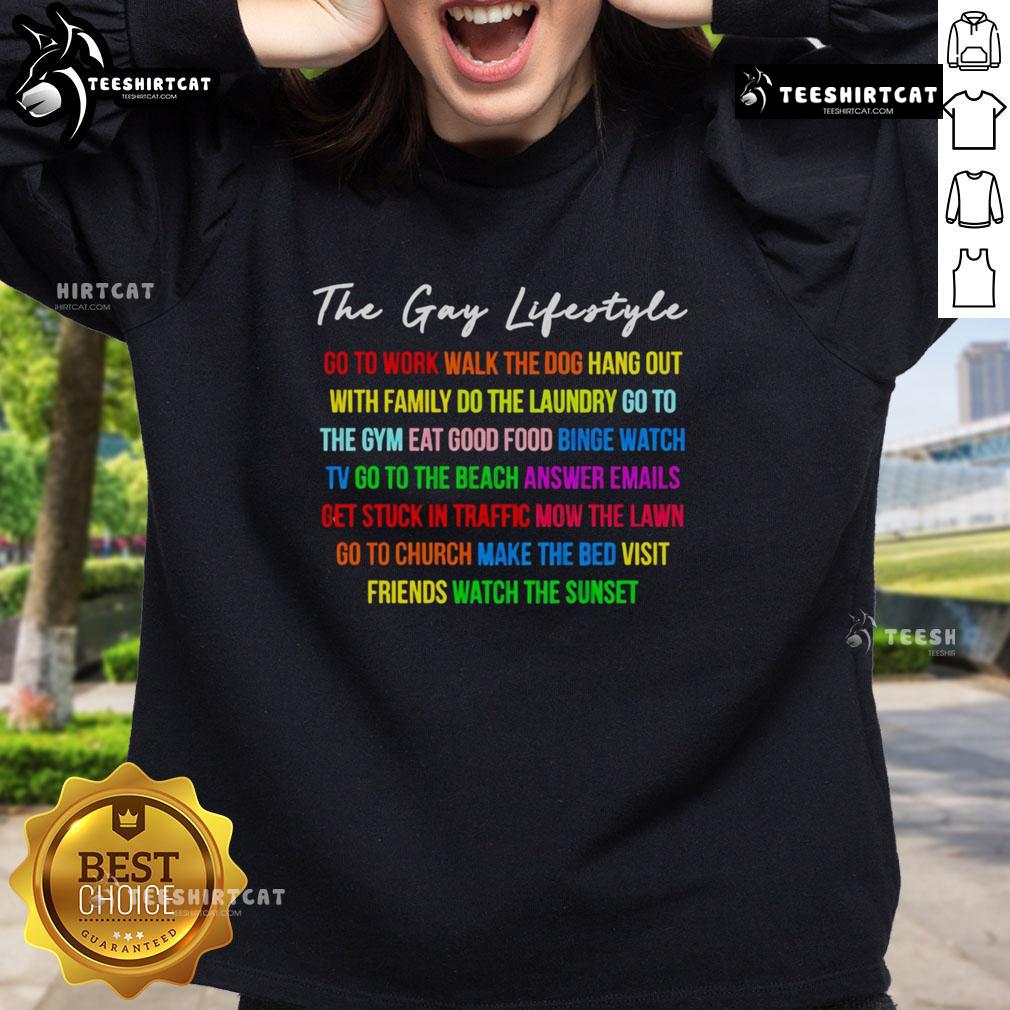 Alt Text: Cozy sweatshirt featuring 'Top The Gay Lifestyle' design, perfect for work, dog walks, and family hangouts.