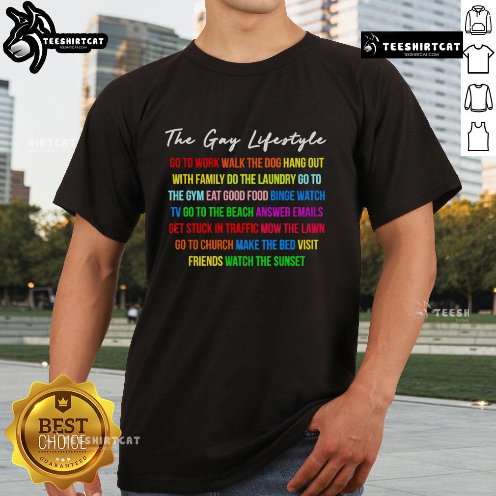 Top The Gay Lifestyle T-Shirt featuring a fun design for walking the dog and family hangouts, perfect for casual wear.