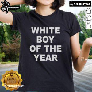 Alt Text: Top White Boy of the Year Ladies Tee featuring stylish design, perfect for casual wear and celebrating individuality.