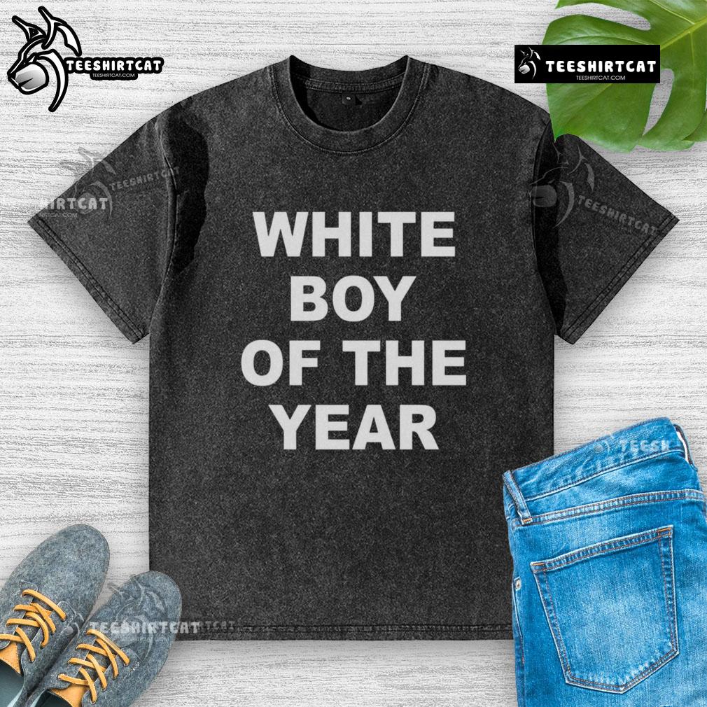 Top White Boy of the Year washed t-shirt featuring a stylish design, perfect for casual outfits and everyday wear.