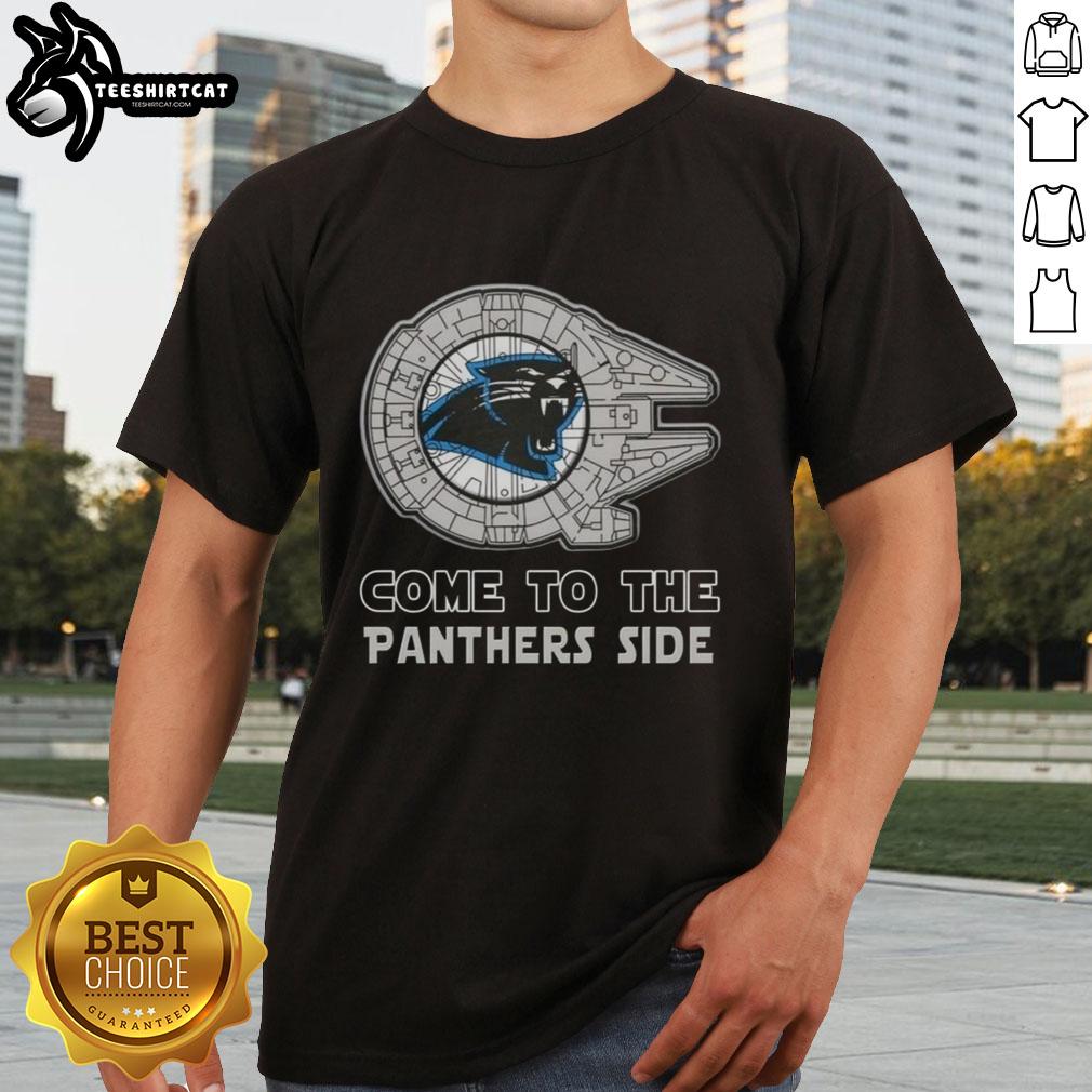 Awesome Star Wars Come To The Carolina Panthers Side T-Shirt featuring a unique design for fans of both franchises.